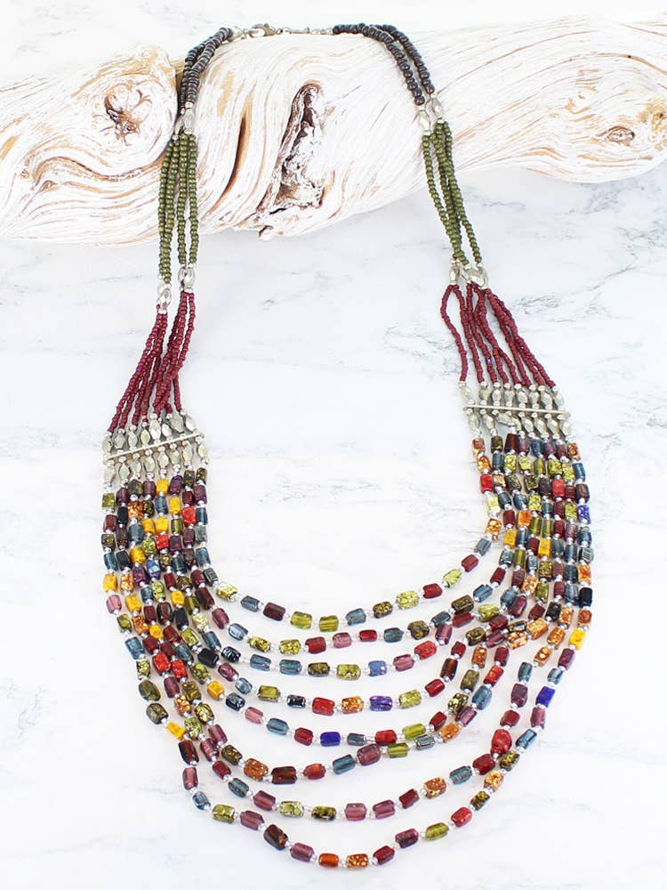DC6304M MULTI-STRAND GLASS BEADED NECKLACE