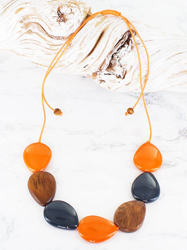 JP1307OR WOOD & RESIN PEBBLE NECKLACE