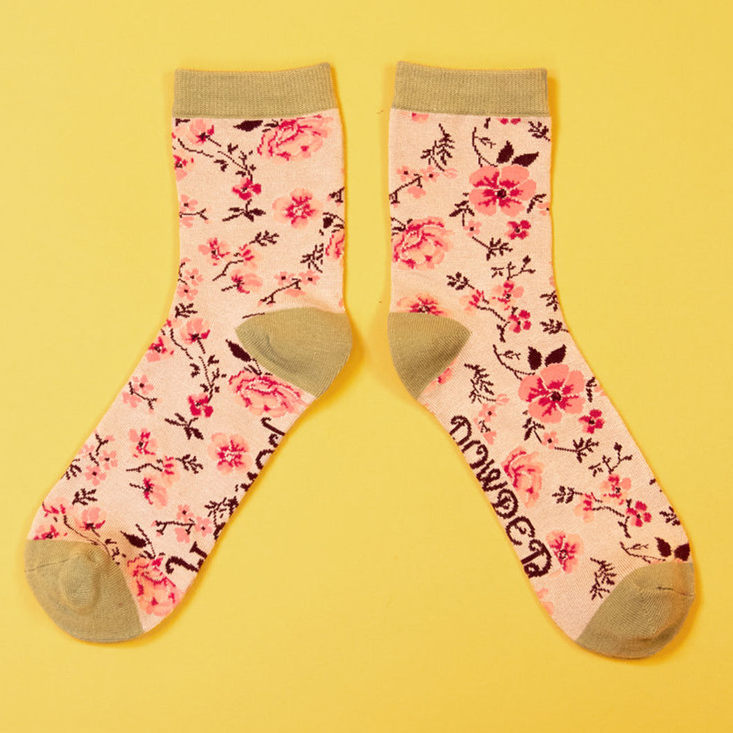 Powder Pink Blossom Ankle Socks