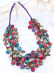 DC6301RM CHUNKY WOODEN BEAD & SEQUIN NECKLACE