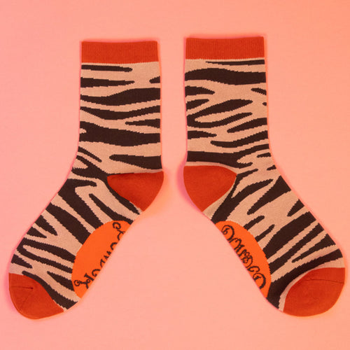 Powder Zebra Print Ankle Socks