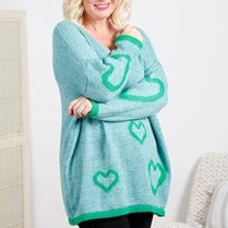 Goose Island Teal and Green Heart Jumper