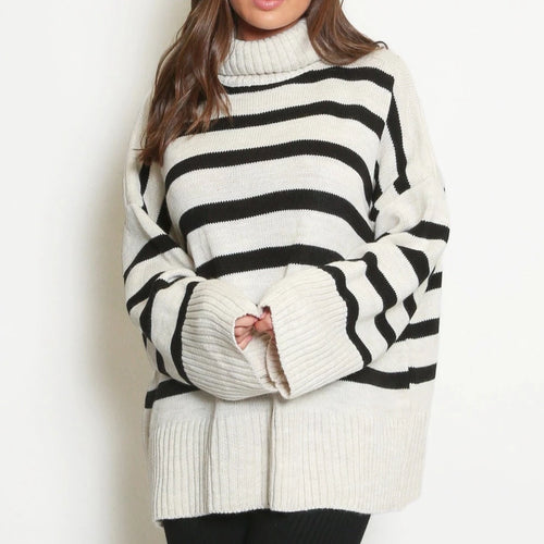 Black Beige Stripe Knitted Jumper
