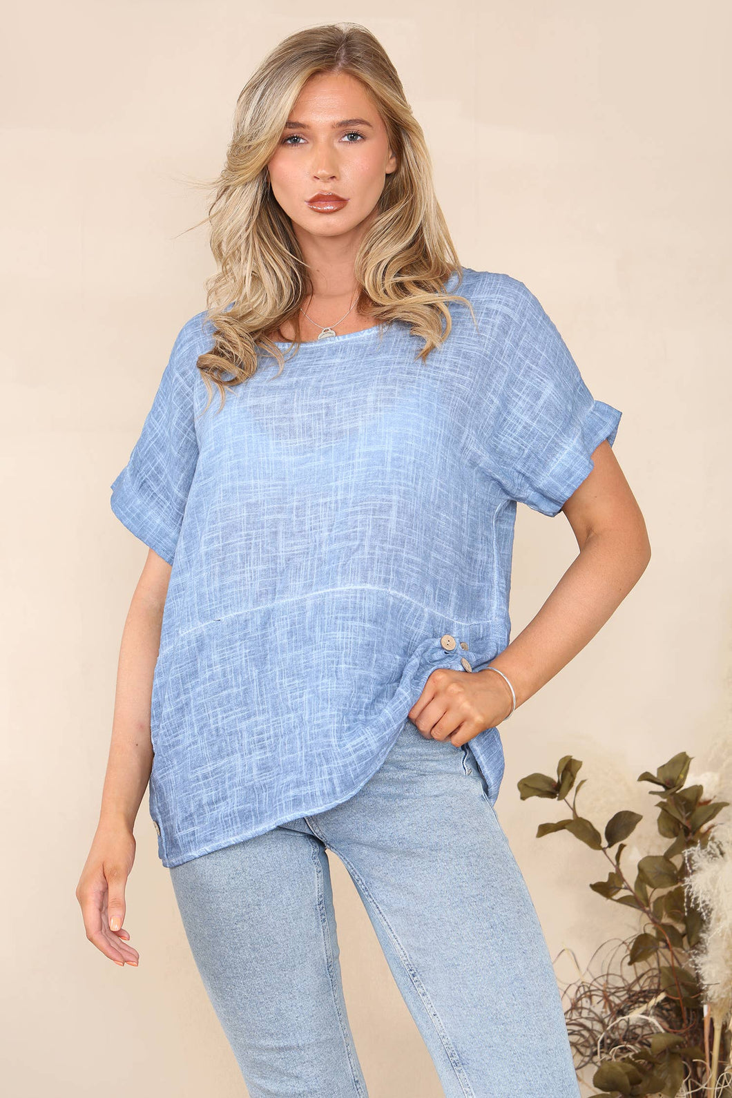 Summer top with decorative buttons blue