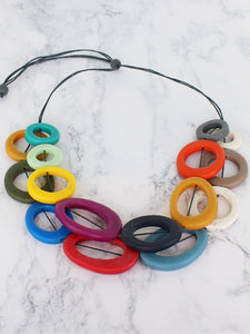 Suzie Blue Double Strand Multi Colour Hoop Necklace