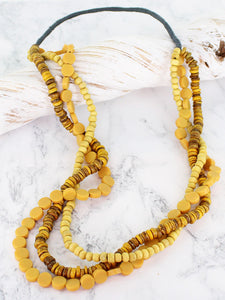 Suzie Blue Triple Strand Wood and Resin Necklace Mustard
