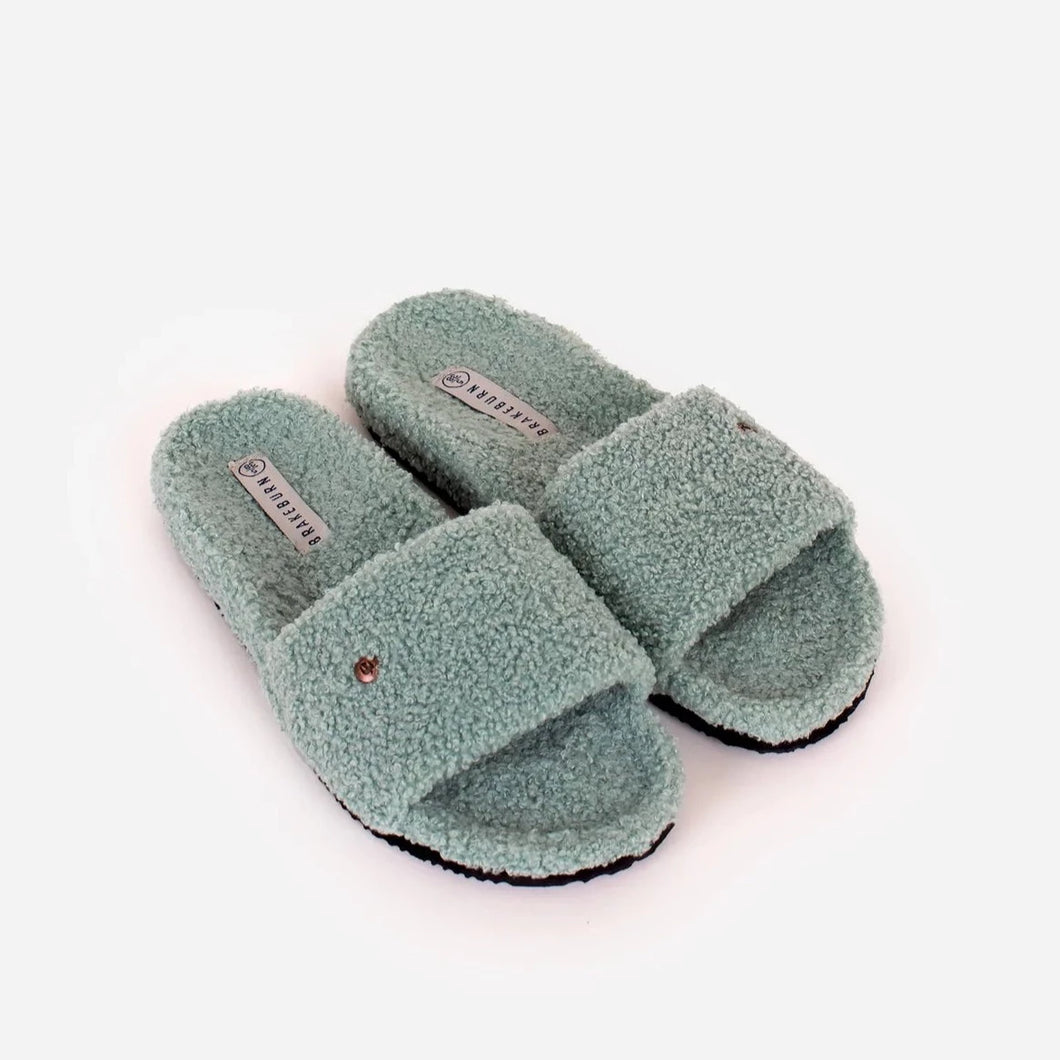 Brakeburn Green Slider Borg Slippers