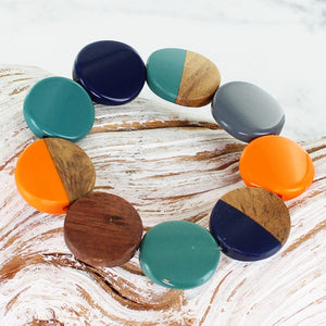 Suzie Blue Resin and Wood Disc Bracelet