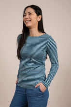 Load image into Gallery viewer, Lily &amp; Me Light Teal/Navy Monica Top Stripe