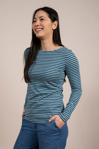 Lily & Me Light Teal/Navy Monica Top Stripe