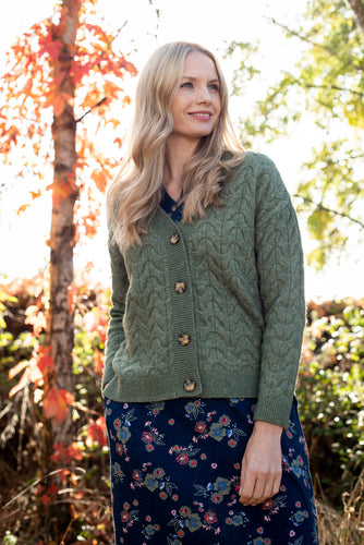 Lily & Me Khaki Ridgemont Cable Knit Cardi