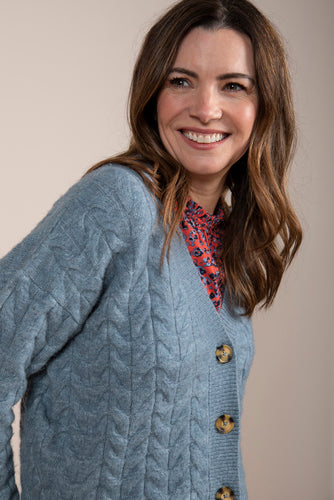 Lily & Me Light Teal Ridgemont Cable Knit Cardi