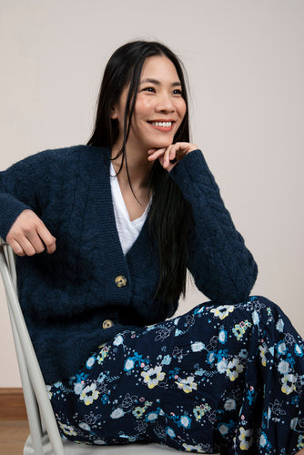 Lily & Me Navy Ridgemont Cable Knit Cardi