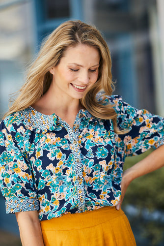 Lily & Me Lotus Blouse Top Iris Mix and Match Navy