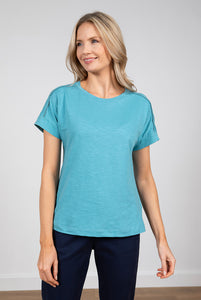 Lily & Me Vale Tee Organic Cotton Lace Trim Duck Egg
