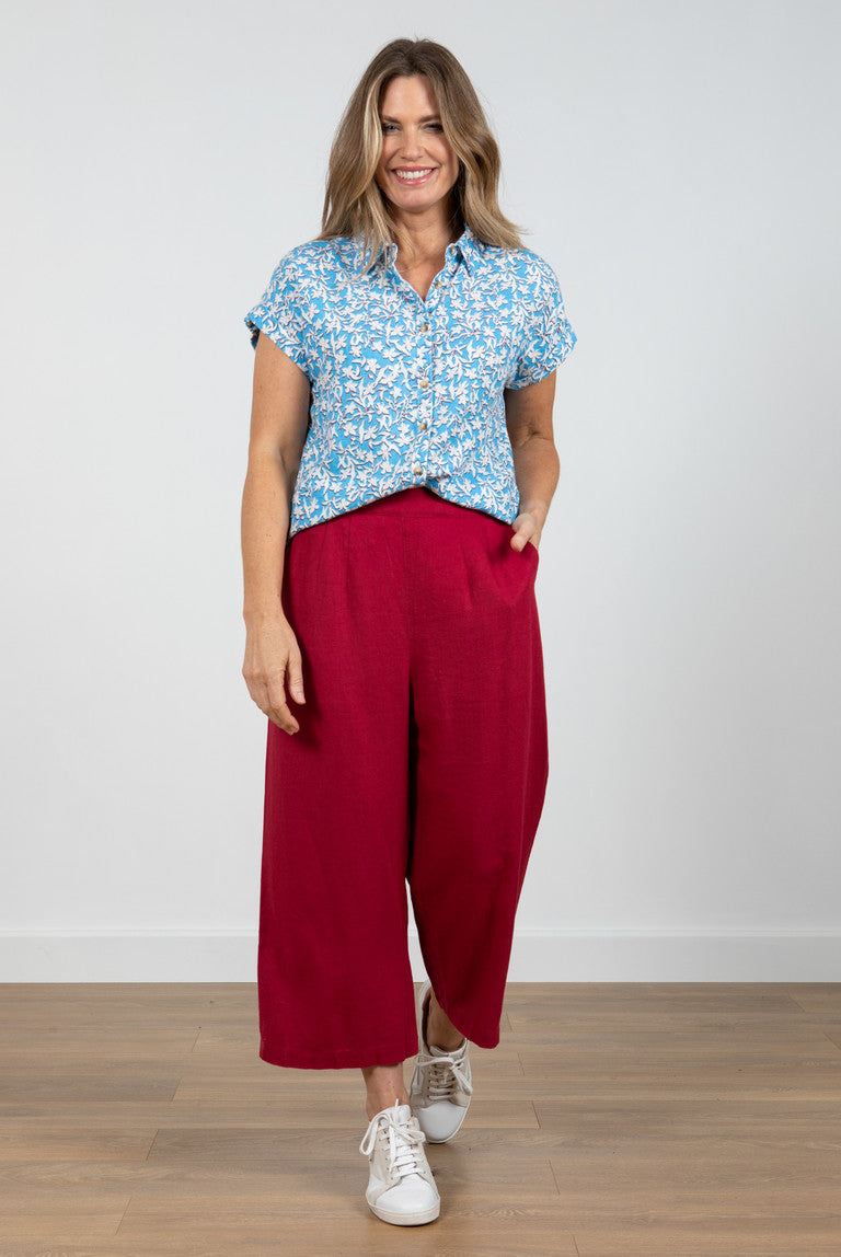 Lily & Me Cropped Linen Drift Trousers Raspberry