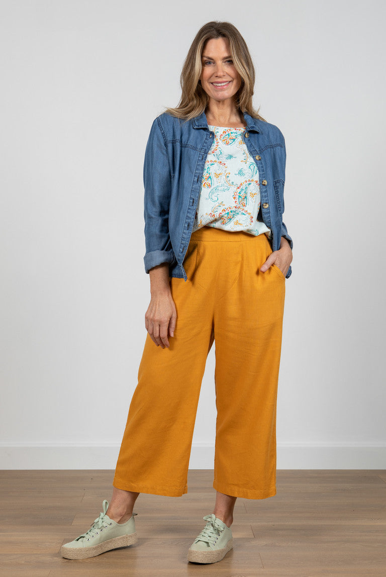 Lily & Me Cropped Linen Drift Trousers Turmeric