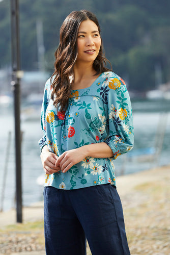 Lily & Me Poppy Top Collage Blooms Duck Egg