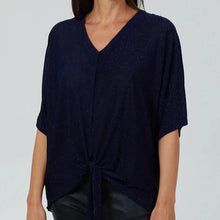 Load image into Gallery viewer, Glitter Lurex Tie Front Blouse Navy