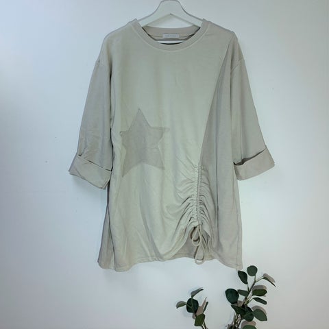 Italian Beige Star Top With Ribbed Detail And Drawstring Feature