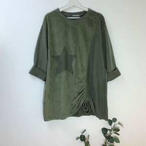 Italian Green Star Top With Ribbed Detail And Drawstring Feature
