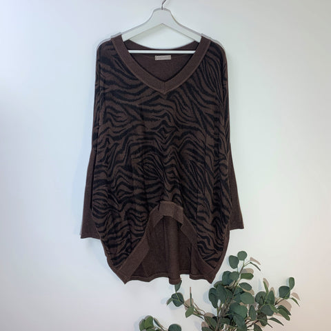 Italian Chocolate Soft Touch Animal Print Hi-Lo Top
