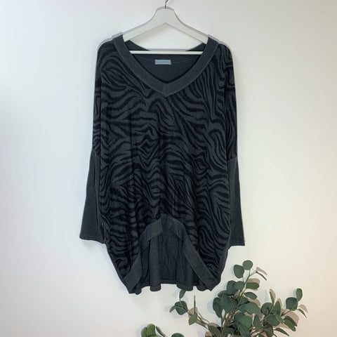 Italian Grey Soft Touch Animal Print Hi-Lo Top