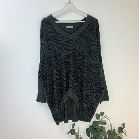 Italian Green Soft Touch Animal Print Hi-Lo Top