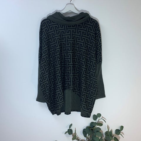 Italian Green Soft Touch Cowl Neck Hi-Lo Top With 'Fendi' Print