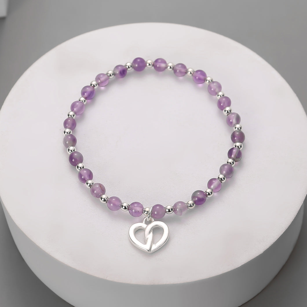 Purple Bead Heart Bracelet