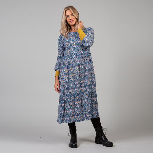 Lily & Me Navy Fir Tree Dress Woodland Flowers