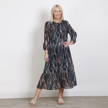 Load image into Gallery viewer, Goose Island Teal Rouche Ditsy Print Long Sleeve Dress