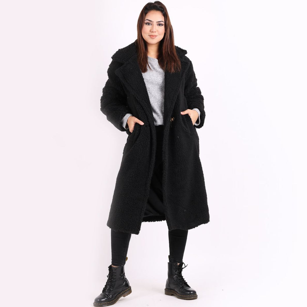 Italian Black Lagenlook Cosy Teddy Bear Woollen Coat