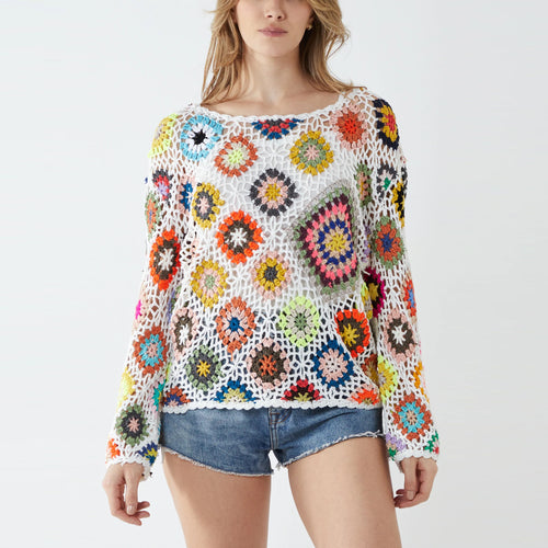 Italian Multicolour Crochet Knit Round Neck Jumper