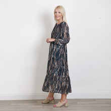Load image into Gallery viewer, Goose Island Teal Rouche Ditsy Print Long Sleeve Dress