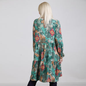 Goose Island Green Paisley Patch Print Tiered Tunic