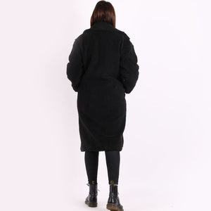 Italian Black Lagenlook Cosy Teddy Bear Woollen Coat