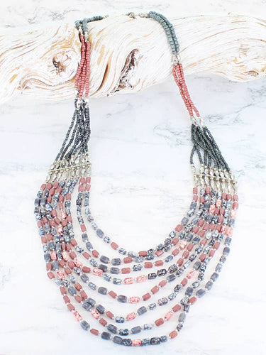 DC6304PK MULTI-STRAND GLASS BEADED NECKLACE