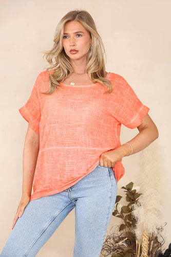 Summer top with decorative buttons orange