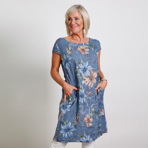 Goose Island Blue Linen Flower Dress