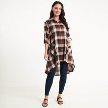 Load image into Gallery viewer, Saloos Maroon Check Print Button Through Shirt-Dress