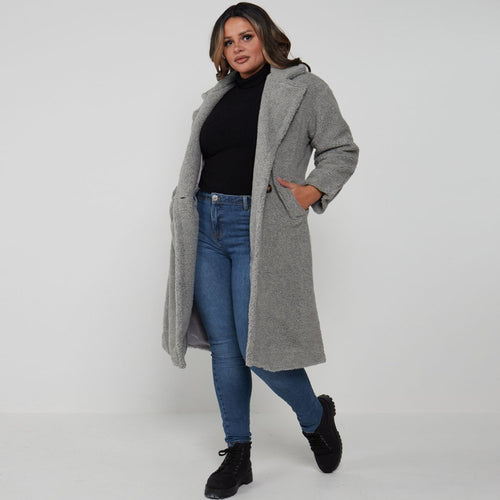 Italian Grey Lagenlook Cosy Teddy Bear Woollen Coat