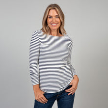 Load image into Gallery viewer, Lily &amp; Me Ecru &amp; Navy Cleeve Top Basic Stripe