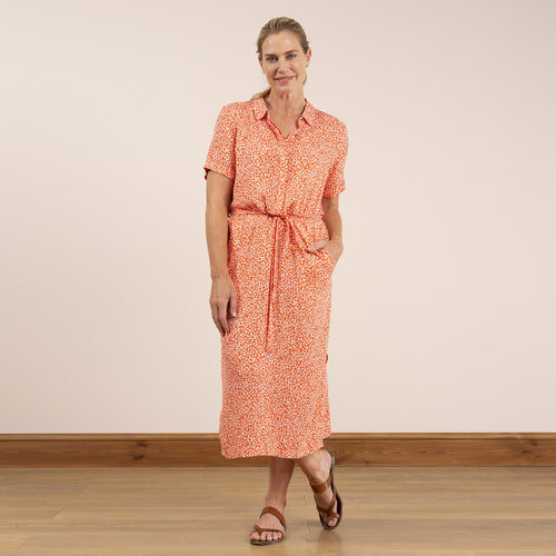 Lily & Me Orange Causeway Dress Ikat Ditsy