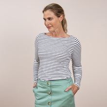 Load image into Gallery viewer, Lily &amp; Me Ecru &amp; Navy Cleeve Top Basic Stripe