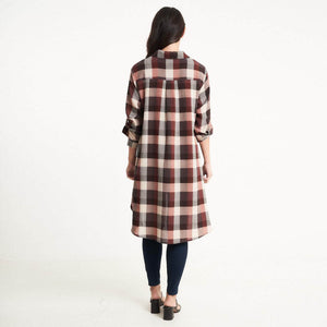 Saloos Maroon Check Print Button Through Shirt-Dress