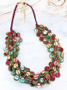 DC6301GM CHUNKY WOODEN BEAD & SEQUIN NECKLACE