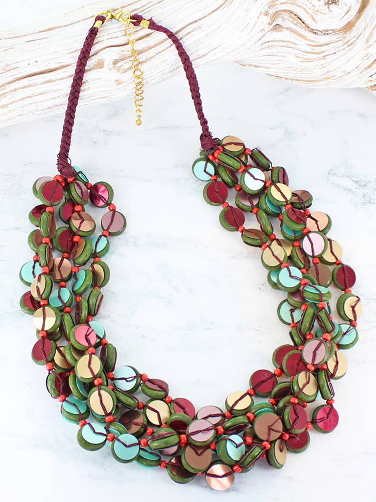 DC6301GM CHUNKY WOODEN BEAD & SEQUIN NECKLACE