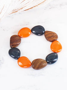 JP1308OR WOOD & RESIN PEBBLE ELASTICATED BRACELET