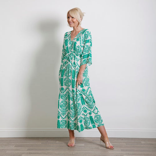 Goose Island Green Tie Bust Flower Print Maxi Dress